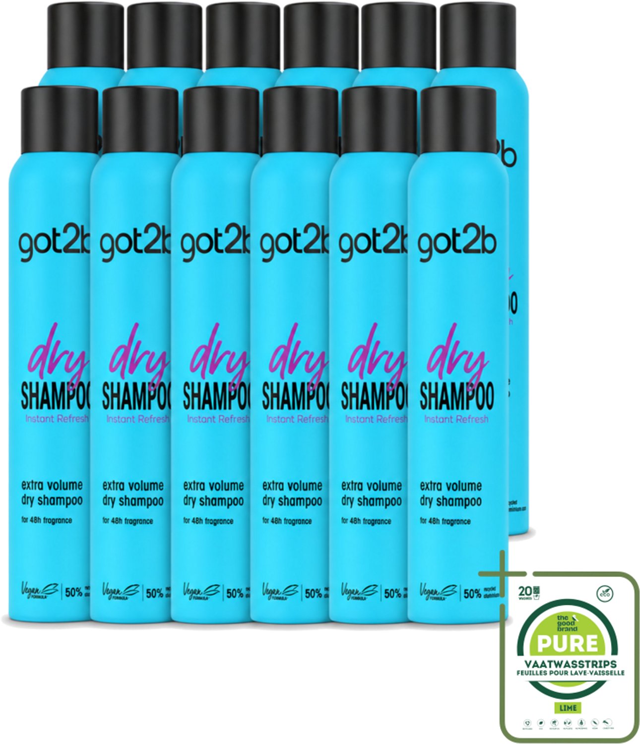 12 x Got2B - Droogshampoo - Fresh & Fabulous Volume - 200 ml - Grootverpakking - Vaatwasstrips - Droogshampoo - Fris Haar - Volume - Haarkleur - Haartypen