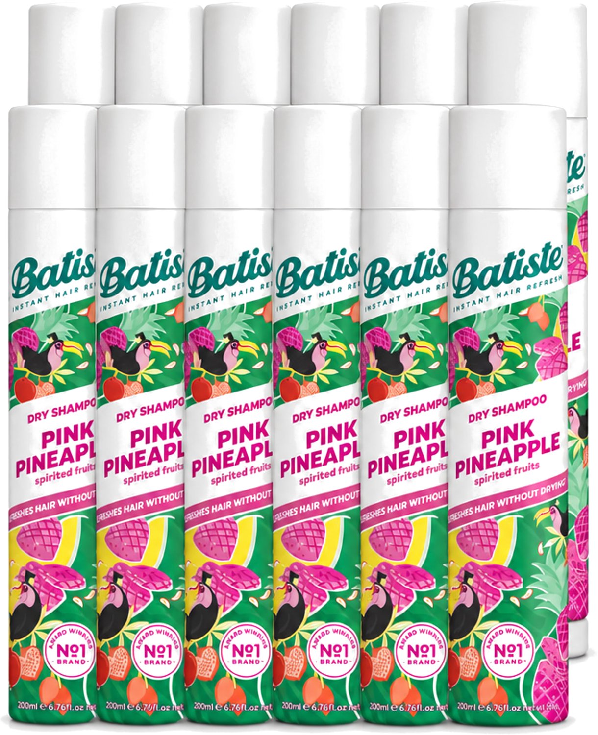 12 x Batiste - Pink Pineapple - Droogshampoo - Friszoete Geur - Verfrist en Geeft Volume - 200ml - Voordeelverpakking - 12 stuks
