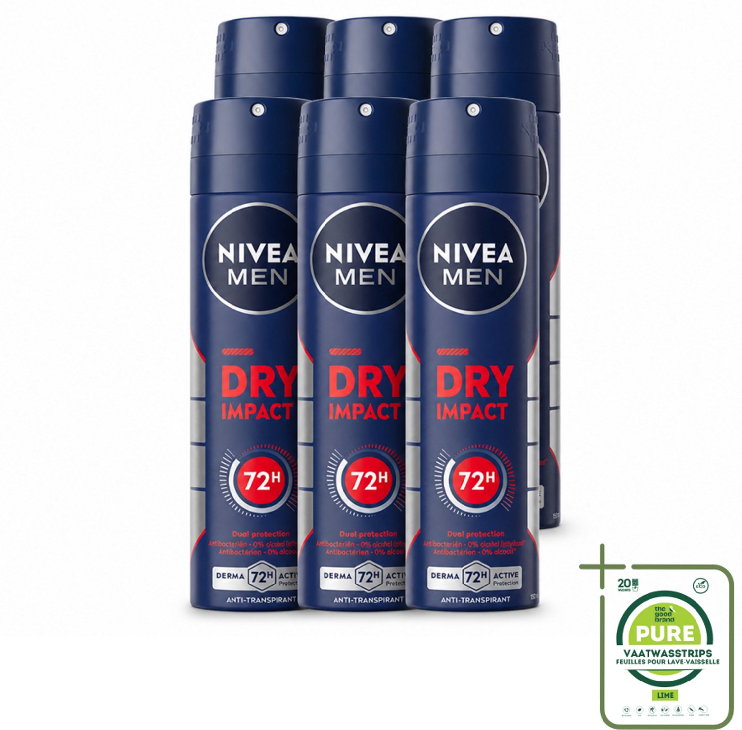 6 x NIVEA MEN - Deodorant Spray - Dry Impact - 150 ml - Grootverpakking - Droog Huidgevoel - Zweetbeheersing - Anti-transpirant - Frisheid - Huidbescherming