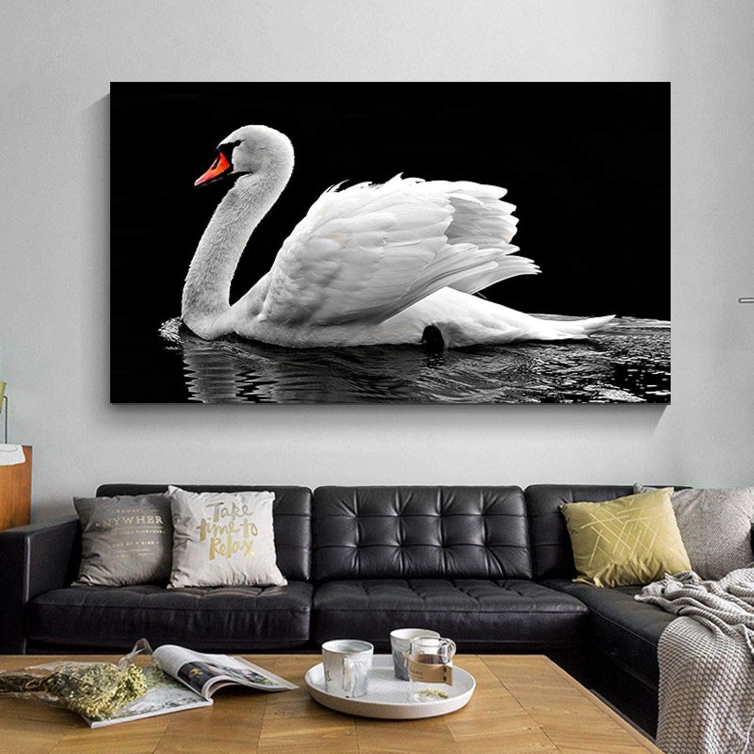 Zwart en wit Canvas Schilderij Zwaan Foto's Dieren Posters en Prints Muur Kunst voor Woonkamer Decor Badkamer Decor 20x30cm Frameless