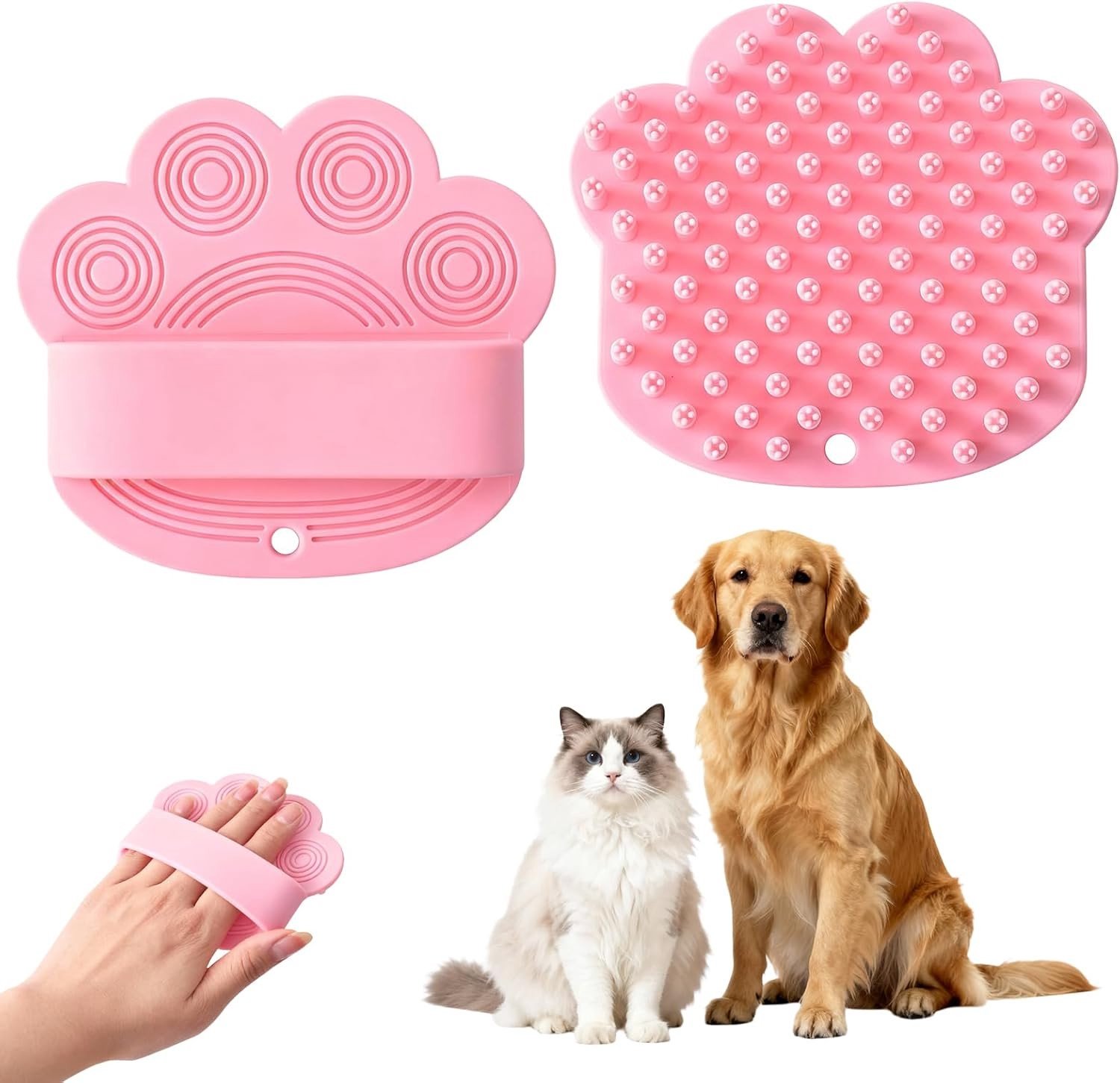 Honden- en kattenwasborstel, massagborstel met ringhandvat, verwijdert dode haren, vuil en stof tijdens het wassen