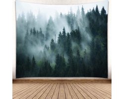 YISURE Wandtapijt bos groen, mistige wanddoek bos voor slaapkamer, wanddoeken landschap, wandbehang bos, doek voor de - ShopVlot