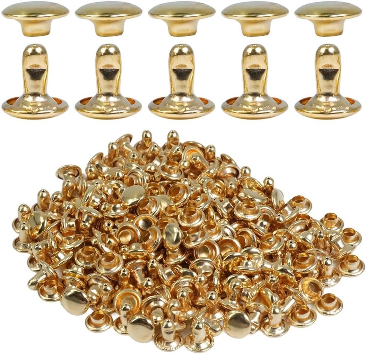 200 Sets Dubbele Klinknagels 8mm Rvs Leren Klinknagels Holle Metalen Klinknagels voor Tassen, Schoenen, Riemen en Doe-Het-Zelf Projecten