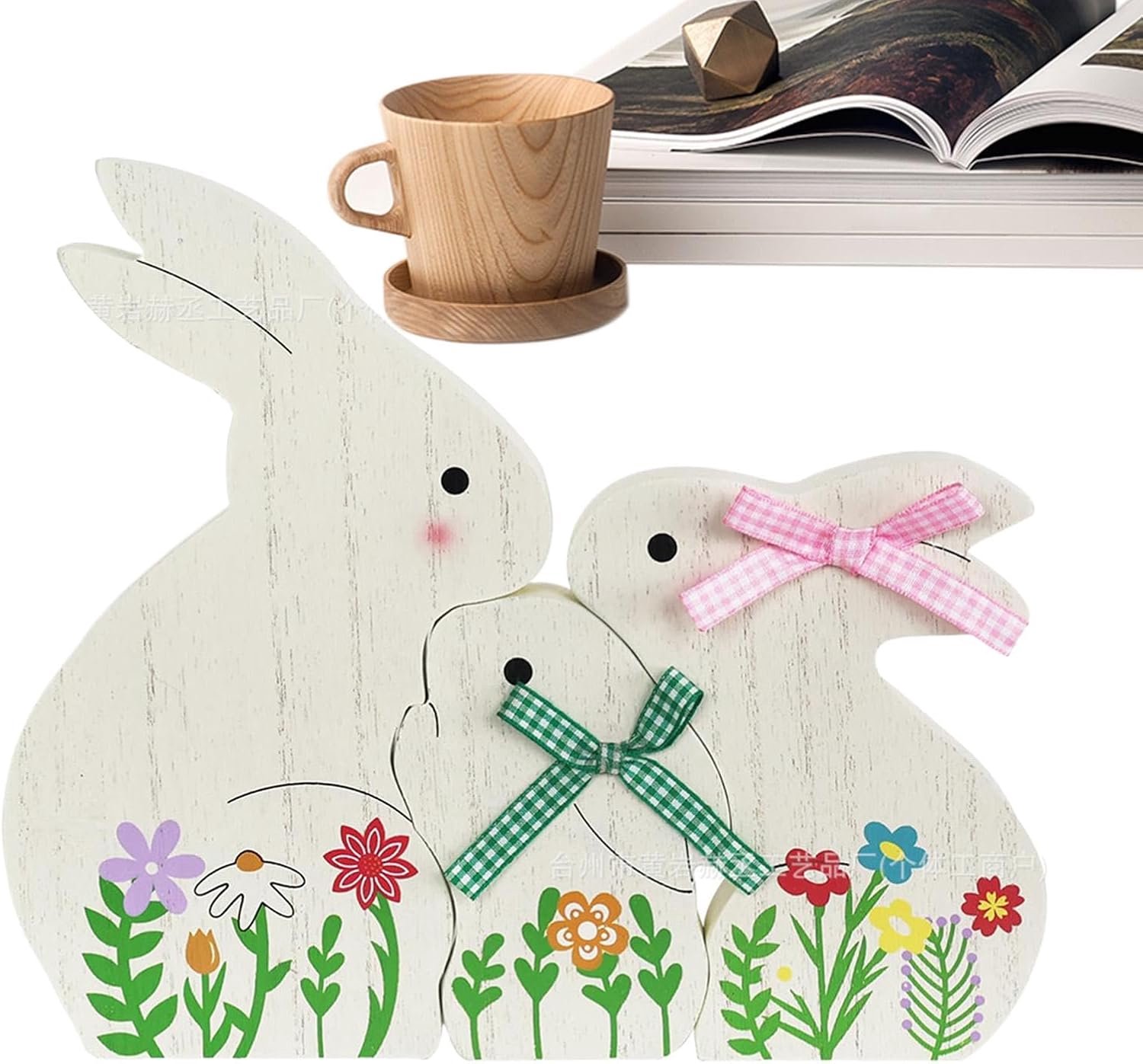 Paashaas houten borden konijn ambachtelijke decoratie set van 3