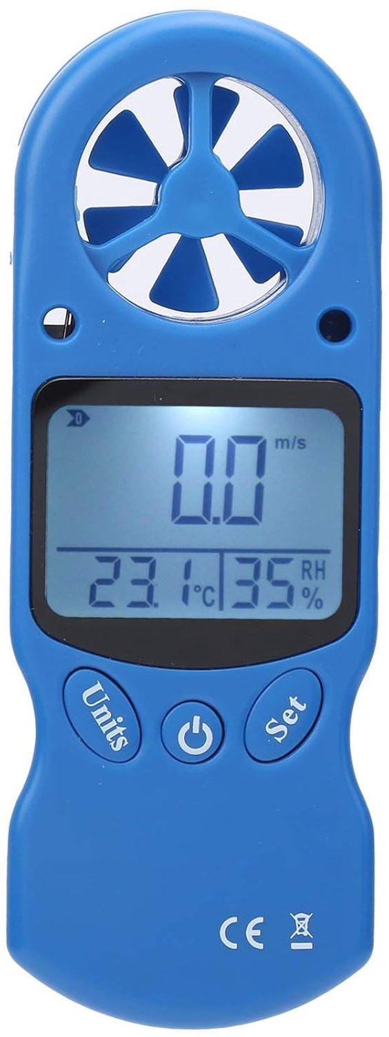 Chrees Compacte digitale anemometer, temperatuurmeter, tester voor zeeliefhebbers, groot lcd-display, windsnelheidsmeter, blauw