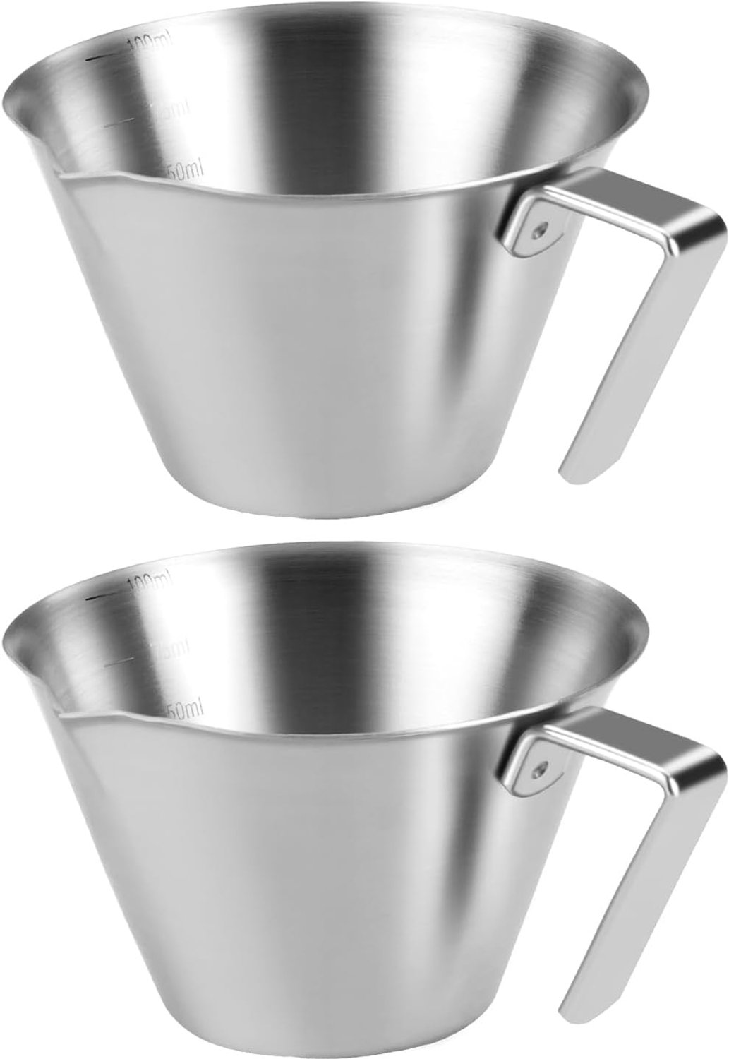 Espresso-maatbekers van 3.4 oz/100 ml, roestvrij staal, met handvat en weegschaal, V-vormige tuit koffiekan voor barista koken, bakken, thuiskantoor, winkel, 2 stuks