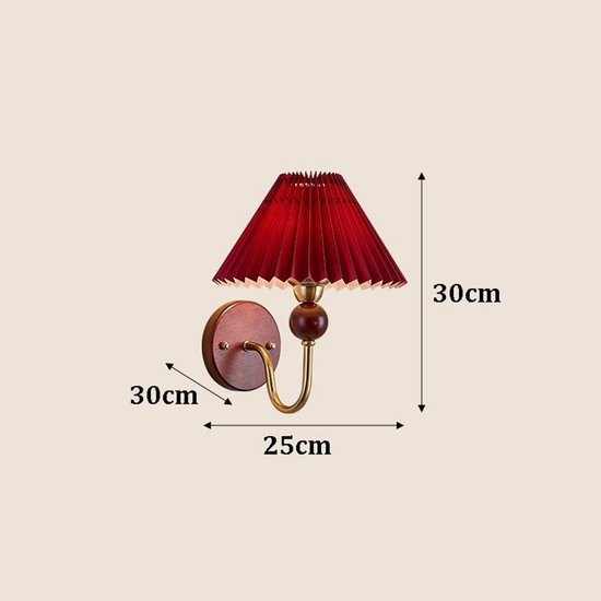 Vintage wandlamp van plisséstof met houten sokkel, middeleeuwse stijl, bekabeld, voor slaapkamer en hal, wit — afbeelding 4
