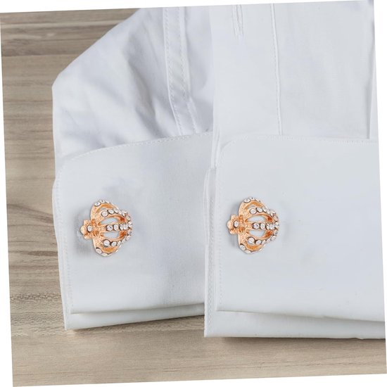 2 Stuks kroon manchetknopen zware handgrepen zee haak haak luifel haken Gouden manchetknopen Rhinestone bruiloft pak legering Golden — afbeelding 5