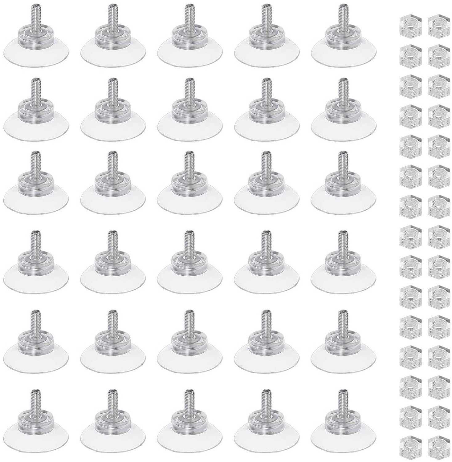 Zuignappen, 30 stuks zuignappen van glas met 30 noten, multifunctionele zuignap, zonder sporen, voor ramen, spiegels, tegels