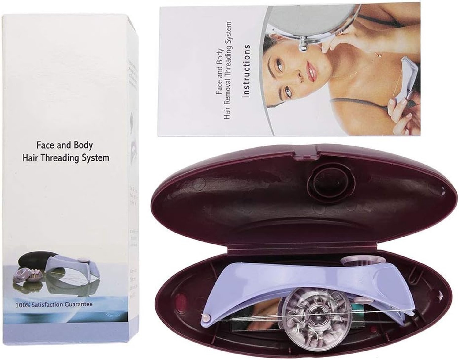 Gezichtshalsontharing Katoenen draad-epilator Haarverwijderingshulpmiddel met 10 katoenlijnen Zachte wortelverwijdering voor dagelijks gebruik thuis op reis Draagbaar forma (glazen doos)