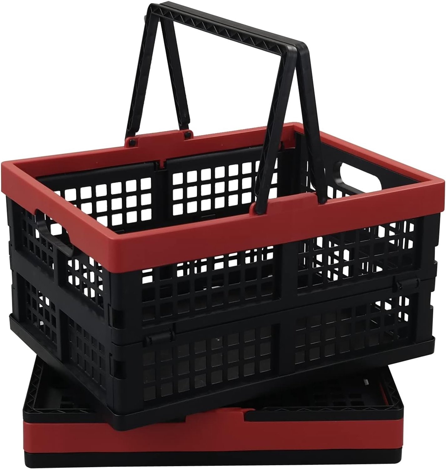 Idomy Pak van 2 Opvouwbare Opslagkratten met Handvatten, Plastic Kruidenierswinkel het Winkelen Manden