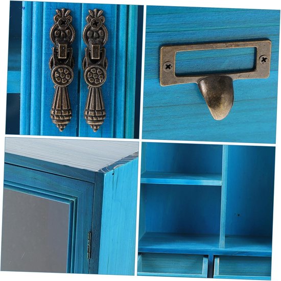 Vintage Houten Keuken Kast Met Dubbele Deuren Multifunctionele Wandkast Voor Badkamer Opslag Ruimtebesparende Opbergoplossing Van Massief — afbeelding 3