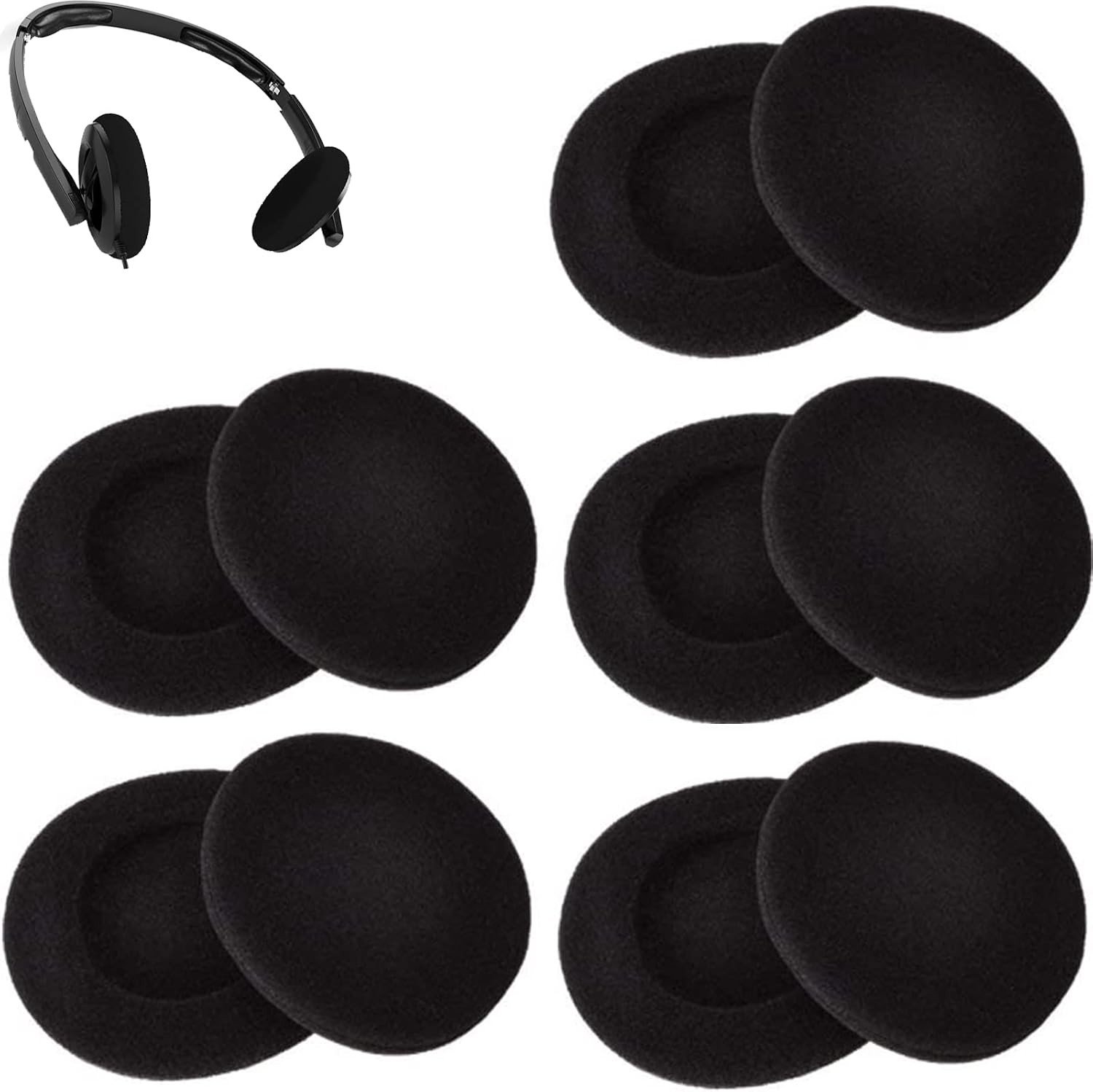 Comfortabele 2 Inch Oorkussens van Schuim voor Hoofdtelefoons - Zwart, 5 Paar, Ideaal voor Geluid en Demping