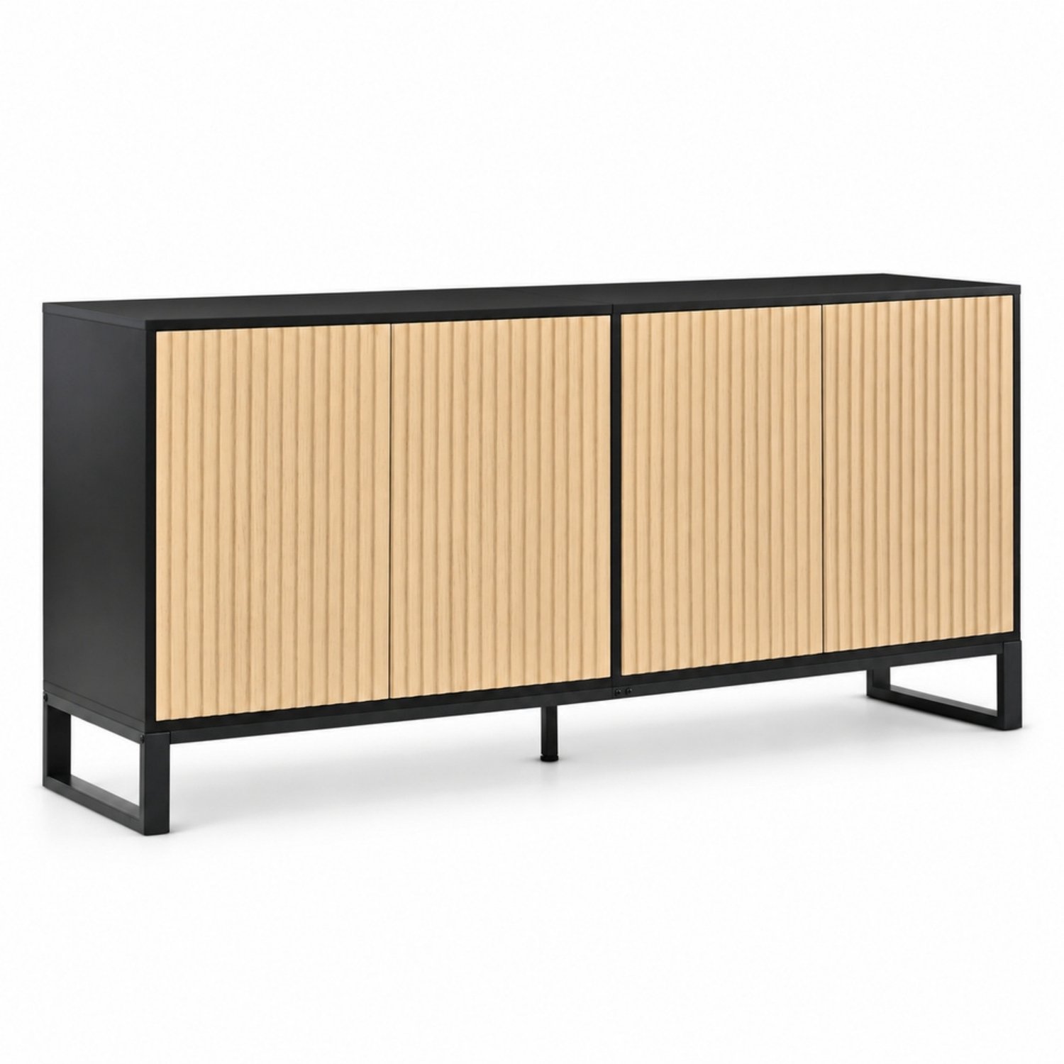 LONG DRAGON - Schoenenkast - 4 deuren - Geribbelde fronten - Zwart/Naturel - 160 x 40 x 75 cm