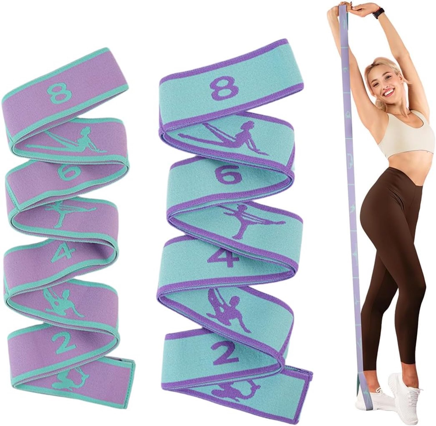 Stretchbands voor Pilates en Yoga - Set van 2 - 8 Aanpasbare Stretchtouwen - Ideaal voor Oefeningen en Warming-ups - ShopVlot