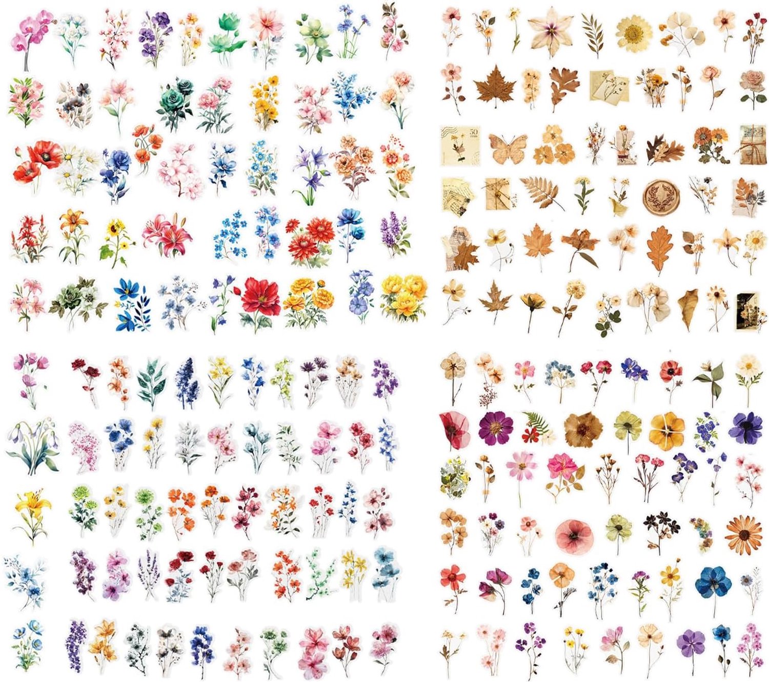 Bloemstickers 200 Stuks - Retro Inktstickers - Winddicht En Waterdicht - Perfect Voor Versieren - ShopVlot