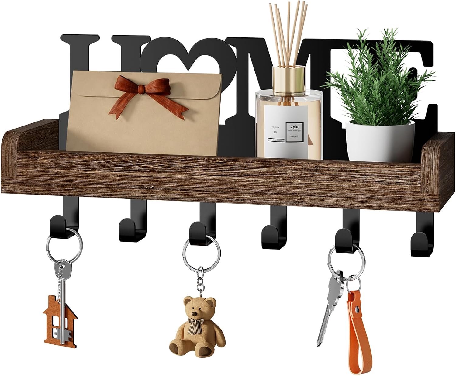 HapiRm Wall Key Holder - Key Hooks Wall Mounted with Wooden Shelf and 6 Hooks, Rustic Key Ring for Hallway, Entrance & - ShopVlot