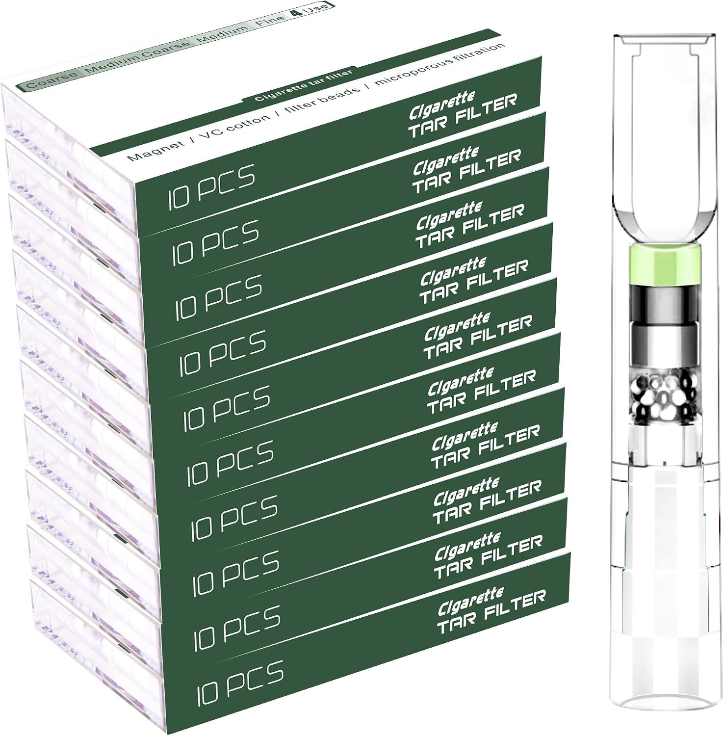 Pack of 100 10 layers of cigarette filters remove tar and chemicals, medium, fine, four applications, cigarette - ShopVlot
