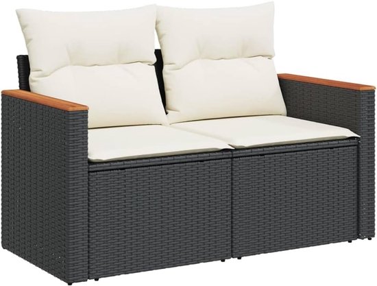 poly rattan onderhoudsarm tuin loungeset afneembare hoezen zwart crème — afbeelding 5