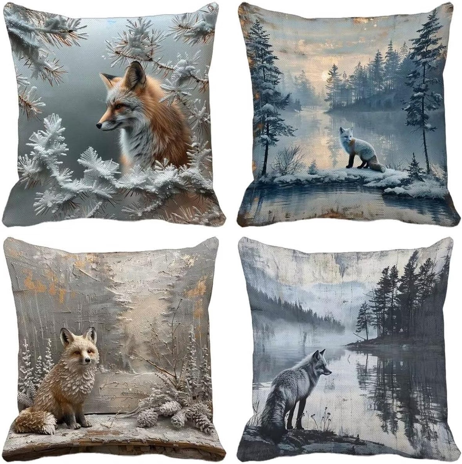 Bankkussen voor dieren, vos, 35 x 35 mm, 4 stuks, versterkte naden, dubbel, ultrazacht, verborgen ritssluiting, tuinbank, terras, buitenkussen, voor woonkamer, slaapkamer, decoratie 2-7