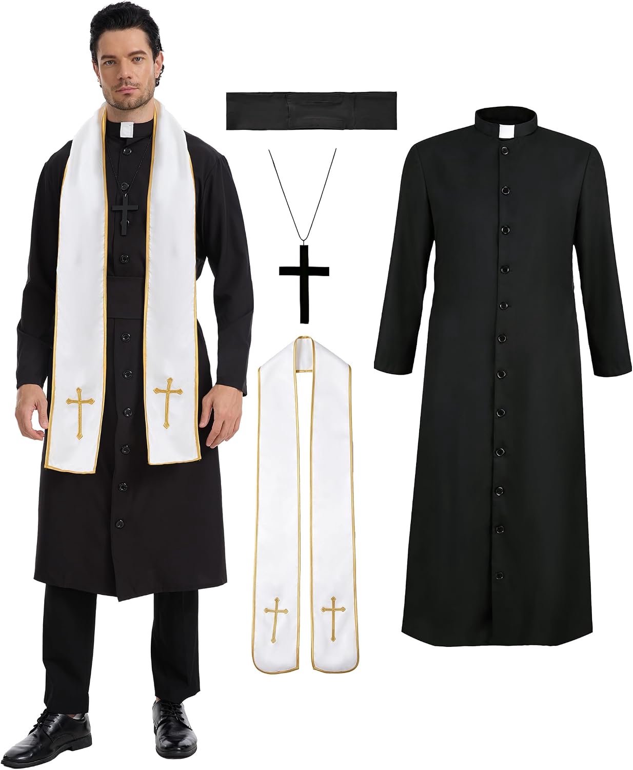 Priesterkostuum voor mannen, heren zwarte priester vader gewaad Halloween