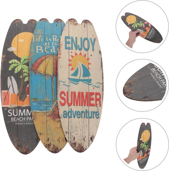 3 Stuks Delige Surfplank Houten Borden Wanddecoratie voor Oceaanthema Zomerfeest Accessoires voor Badkamer Woonkamer Entree van Kusthuis Authentieke Tropische — afbeelding 5