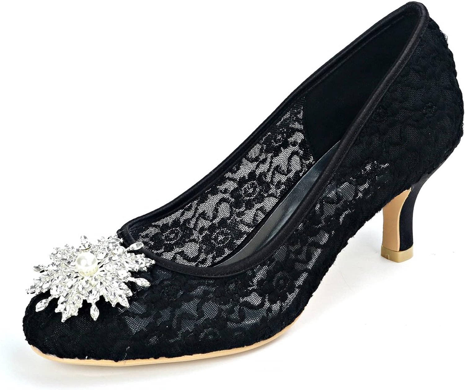 Kanten Schoenen Voor Bruid Halfhoge Hak Trouwschoenen Voor Bruiloften Comfortabele Pumps Met Ronde Neus Voor Dames