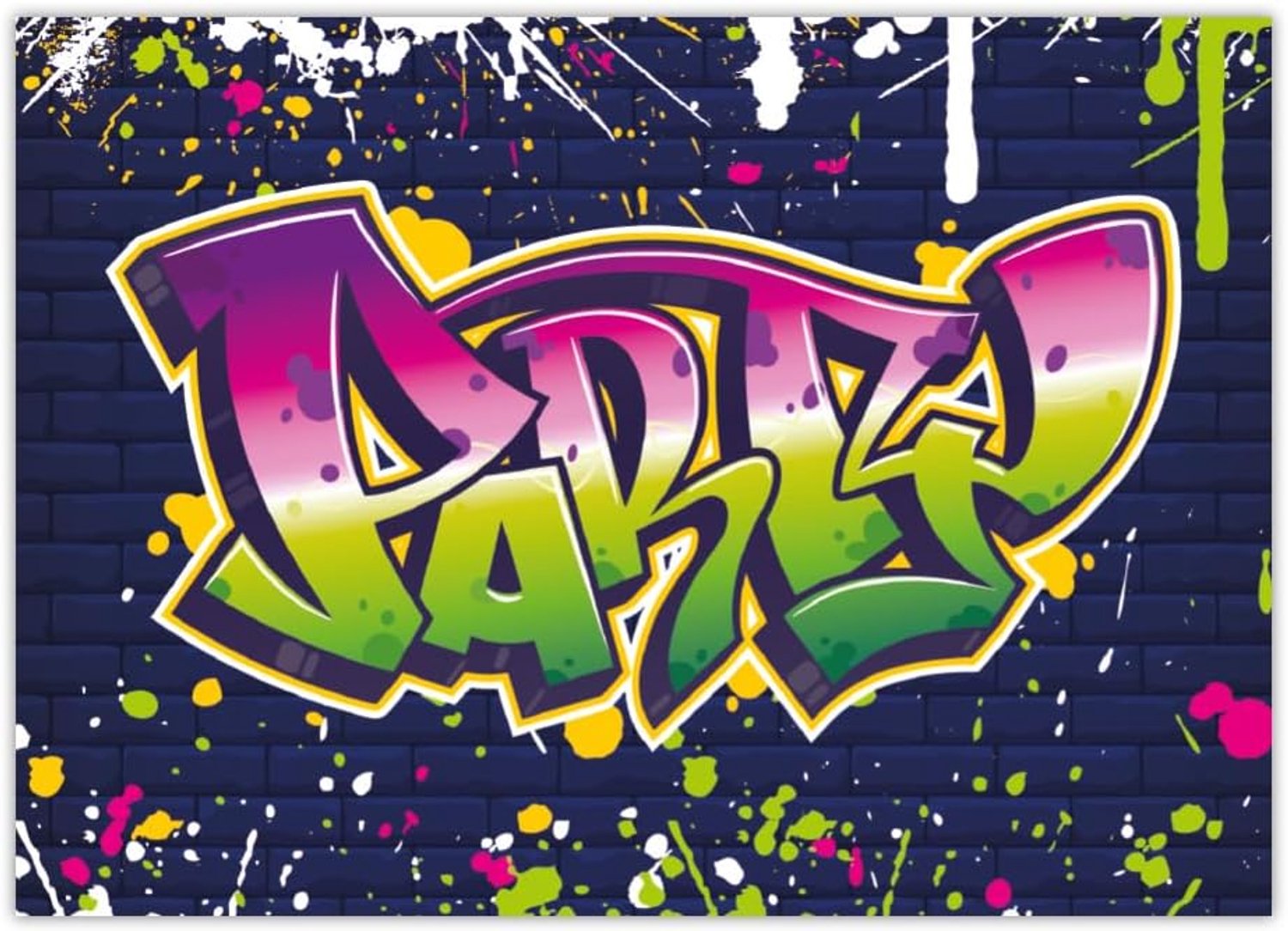 12 uitnodigingskaarten voor kinderen, verjaardag, slogan, feestelijke uitnodigingsset voor verjaardag, meisjes, jongens, jongens, uniseks, graffiti, jonge stijl, modern, kleurrijk, groen, paars neon