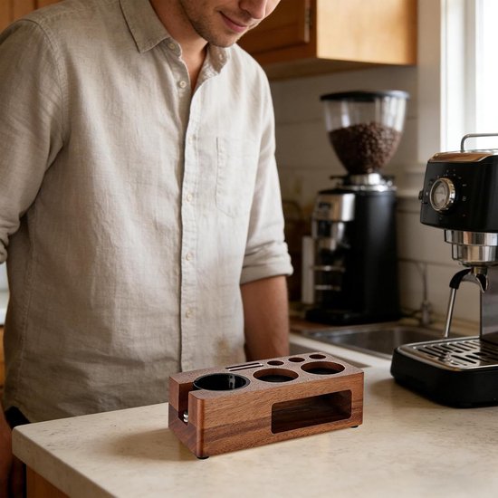 Coffee Shot Tamper Station - Houten Multifunctionele Dark Roast Storage, Koffie Organizer Station, Stevig Stijlvol Design, Premium Bar Accessoire, Thuis Keuken Eetkamer Appartement Slaapzaal Teller — afbeelding 2