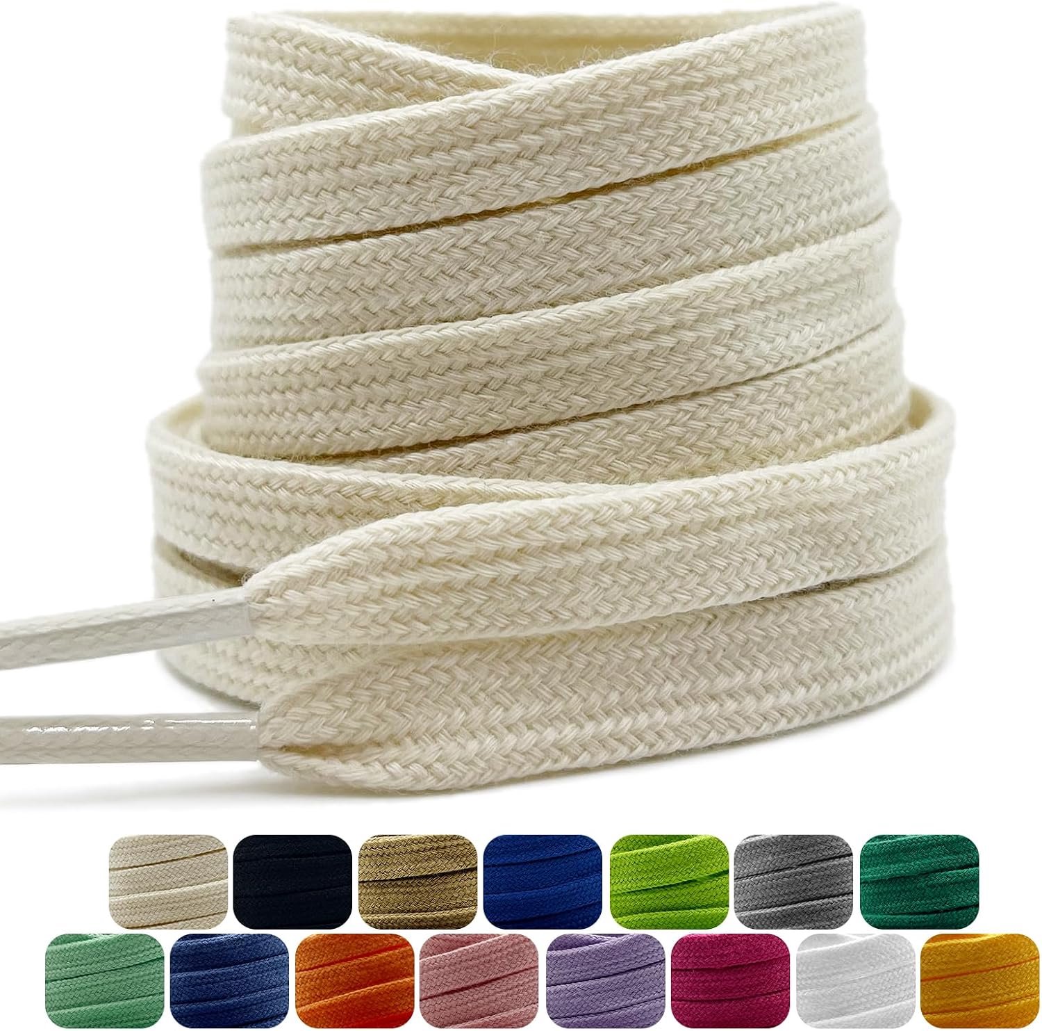 2 paar katoen schoenveters, 9 mm brede platte veters voor sneakers, sportschoenen, trainers, scheurbestendige premium vervangende schoenveters