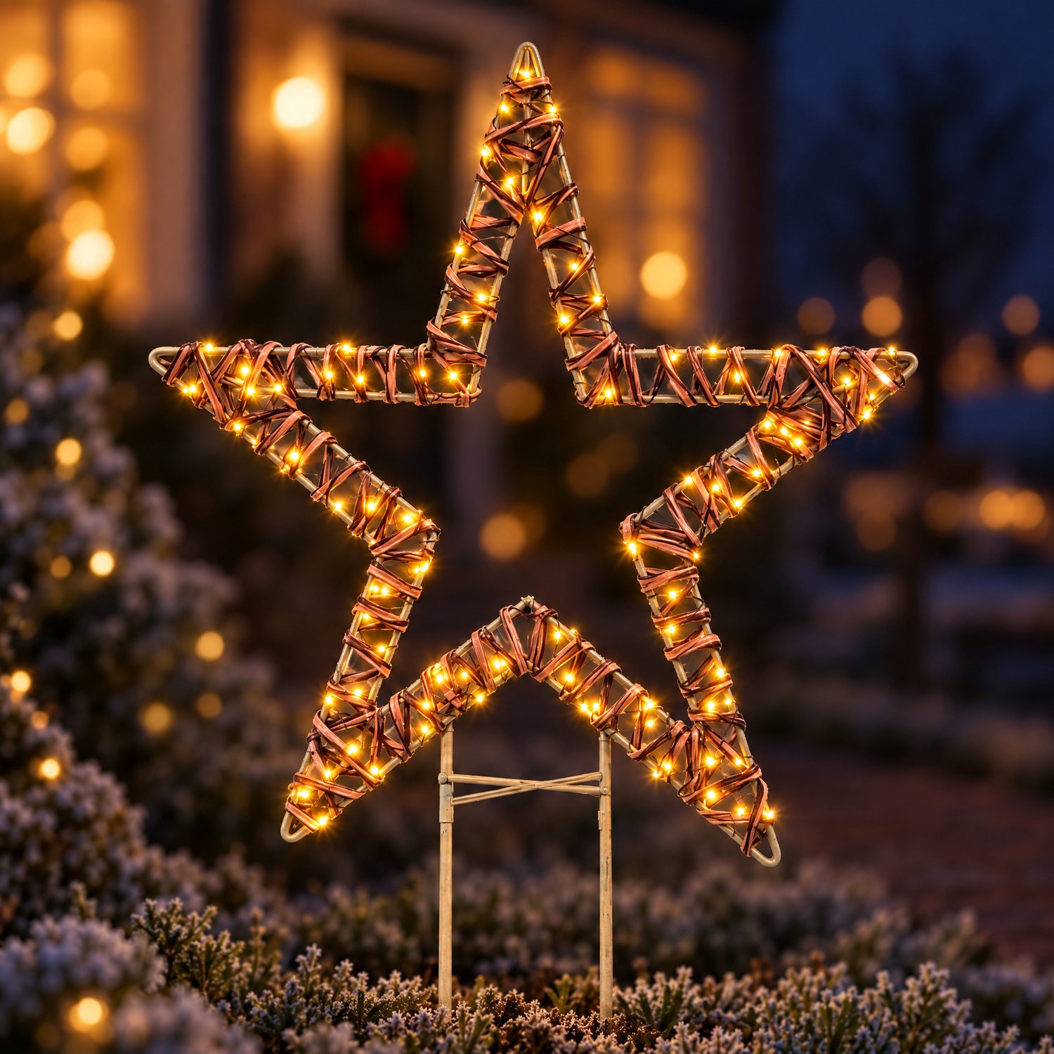 Cheqo® Kerstster met Verlichting - LED Kerstster op Tuinsteker - Verlichte Ster voor Buiten - Kerstverlichting op Batterij - Kerstversiering - Tuindecoratie Kerst - Kerstlampjes - Warm Wit Licht - Verlicht Kerstfiguur met Timer