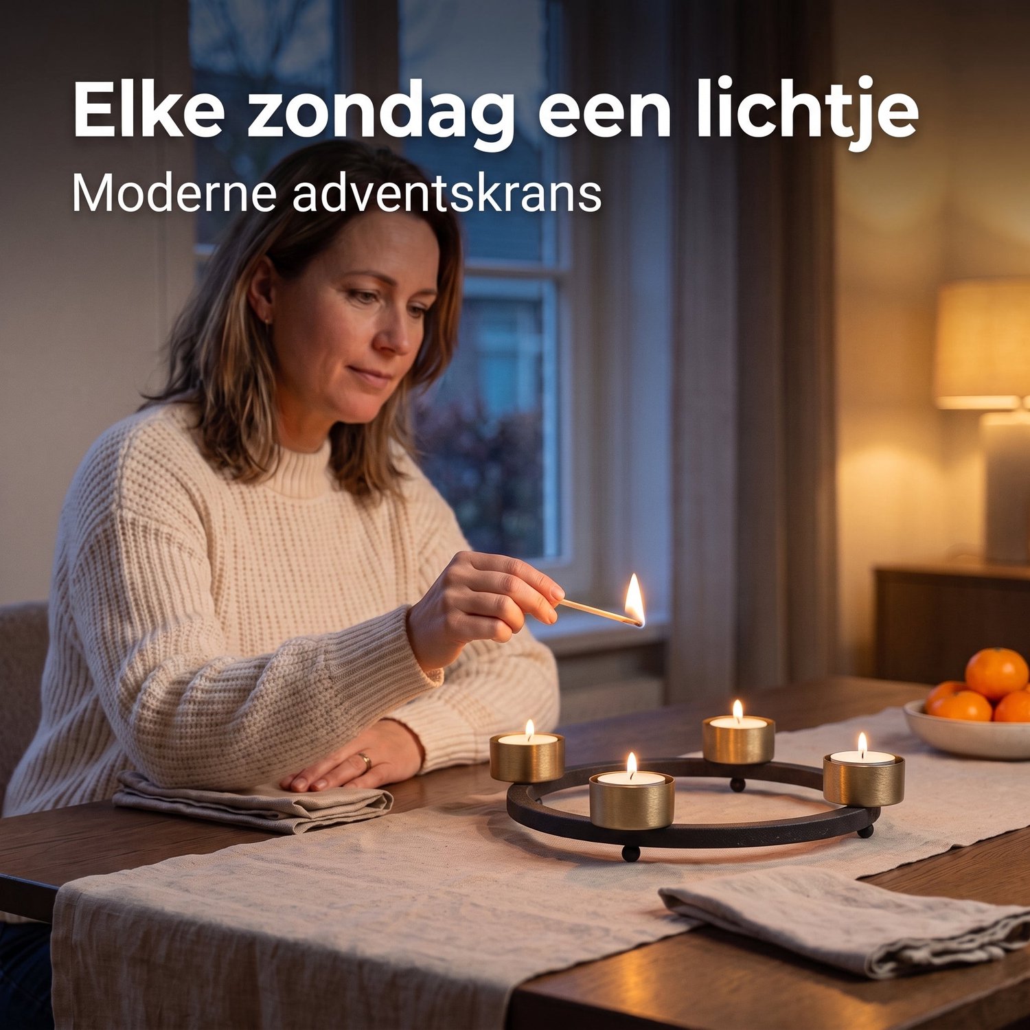 Cheqo® Theelichthouder Rond voor 4 Theelichtjes - Adventskrans Zwart Goud - Waxinelichthouder - Kaarsenhouder - Advent Kandelaar - Kerstdecoratie - Kaarsenstandaard - Tafelversiering - Herfstdecoratie - Kerstversiering - Sfeerverlichting Binnen – foto 8