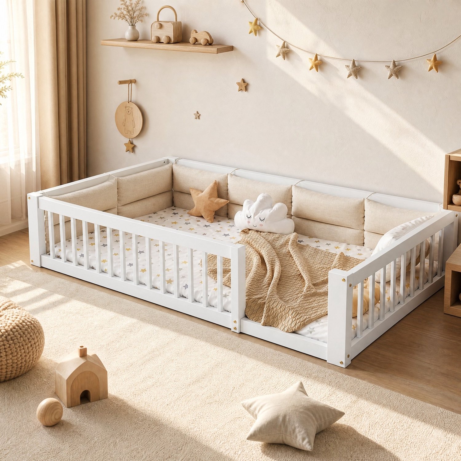 CHICFURN Kinderbed 90x200 cm - Uitvalbeveiliging - Kussens - Wit