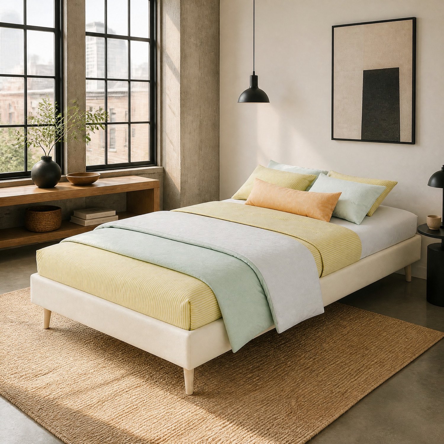 CHICFURN Eenpersoonsbedframe 90 x 200 cm - Beige - Stoffen bekleding