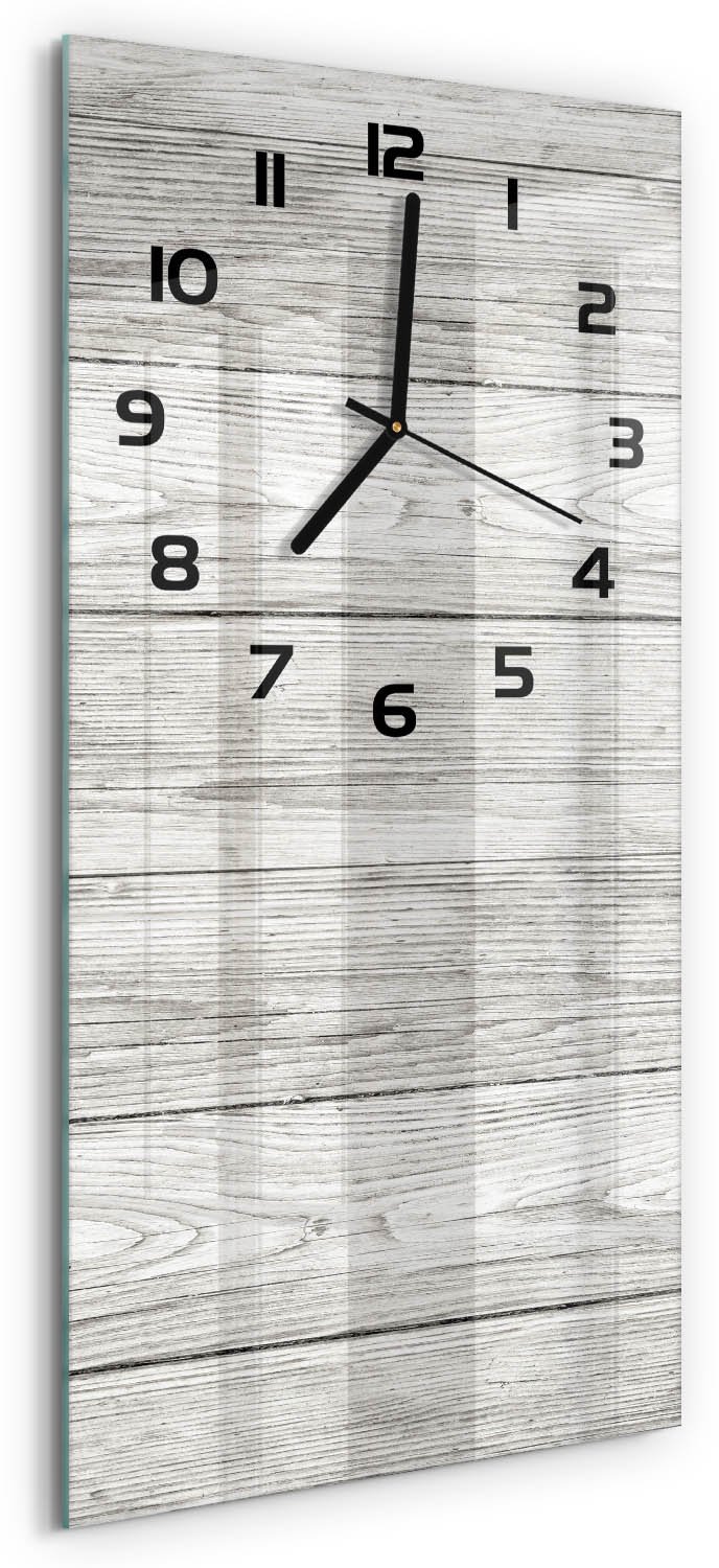 Tulup Wandklok - Houten achtergrond Glazen Klok Met Print - 30x60 cm - Grijs Wandklok Glas Met Motief - Zwarte handen - Rechthoekige Klok - Wandklok Glas Decoratie - Gekleurde Glazen Klok