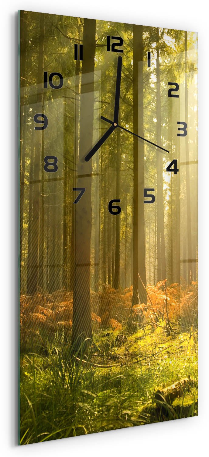 Tulup Wandklok - Prachtig bos Gekleurde Glazen Klok - 30x60 cm - Groente Glazen Klok Met Print - Zwarte handen - Rechthoekige Klok - Moderne Wandklok Glas - Wandklok Glas Decoratie