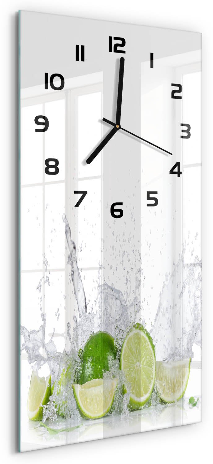 Tulup Wandklok - Calciumcarbonaat Gekleurde Glazen Klok - 30x60 cm - Groente Glazen Klok Met Print - Zwarte handen - Rechthoekige Klok - Moderne Wandklok Glas - Wandklok Glas Decoratie