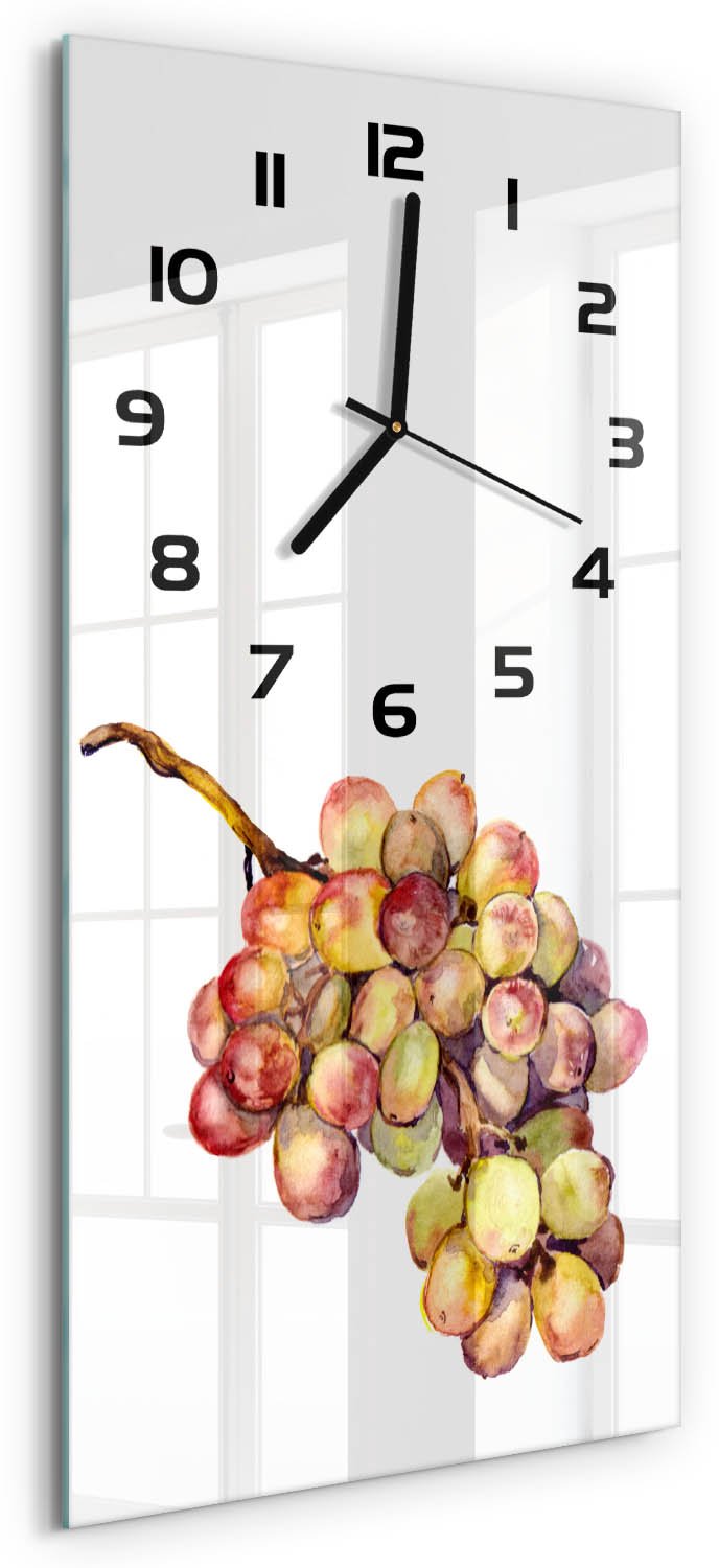 Tulup Wandklok - Druif Moderne Wandklok Glas - 30x60 cm - Groente Wandklok Glas Decoratie - Zwarte handen - Rechthoekige Klok - Glazen Wandklok Design - Klok Glas Met Opdruk