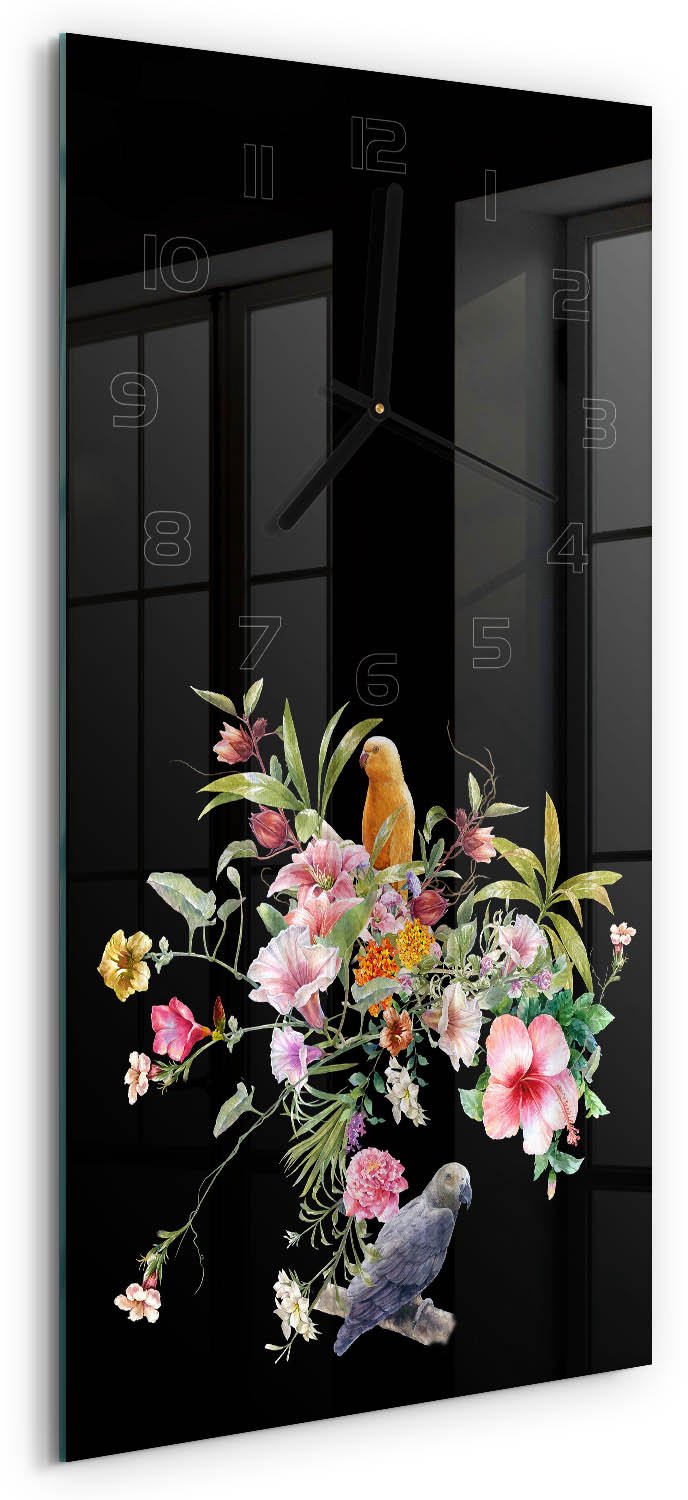 Tulup Wandklok - Hawaiiaans patroon Wandklok Glas Met Motief - 30x60 cm - Veelkleurig Decoratieve Glazen Klok - Zwarte handen - Rechthoekige Klok - Gekleurde Glazen Klok - Glazen Klok Met Print