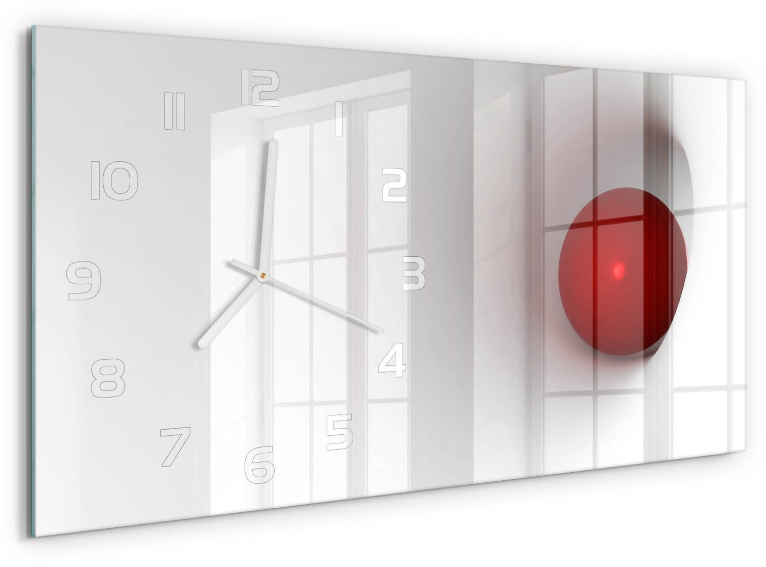 TULUP Wandklok - Sfeer van abstractie Moderne Wandklok Glas - 60x30 cm - Rood Wandklok Glas Decoratie - Witte handen - Rechthoekige Klok - Glazen Wandklok Design - Klok Glas Met Opdruk