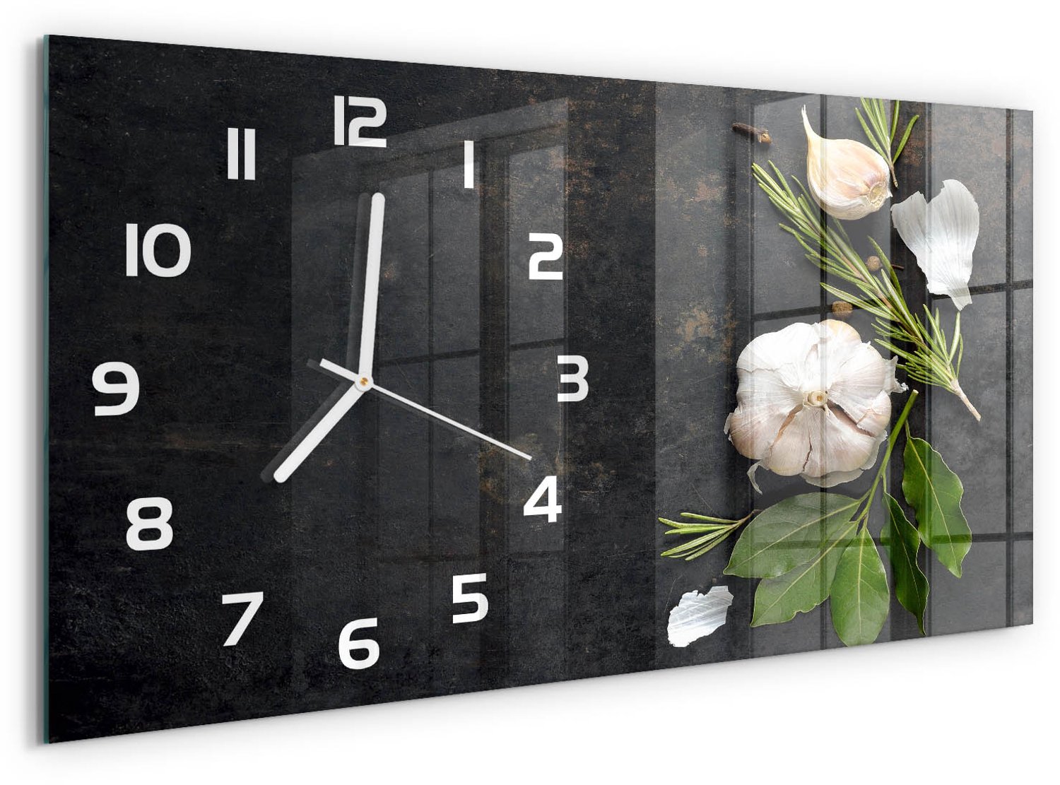 TULUP Wandklok - Knoflook Klok Glas Met Opdruk - 60x30 cm - Wit Moderne Wandklok Glas - Witte handen - Rechthoekige Klok - Decoratieve Glazen Klok - Glazen Wandklok Design