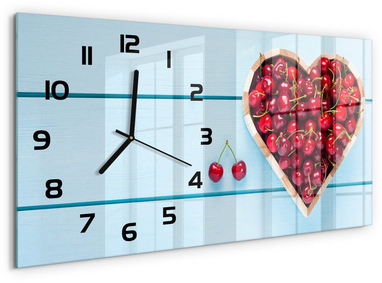 TULUP Wandklok - Kersenhart Moderne Wandklok Glas - 60x30 cm - Rood Wandklok Glas Decoratie - Zwarte handen - Rechthoekige Klok - Glazen Wandklok Design - Klok Glas Met Opdruk