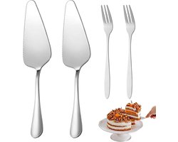 Stainless Steel Taartserveerset - 2 Taartlifters met Snijrand & 2 Dessertvorken - Taartmes en Pizza Schop voor Feesten, Keuken en Restaurantgebruik