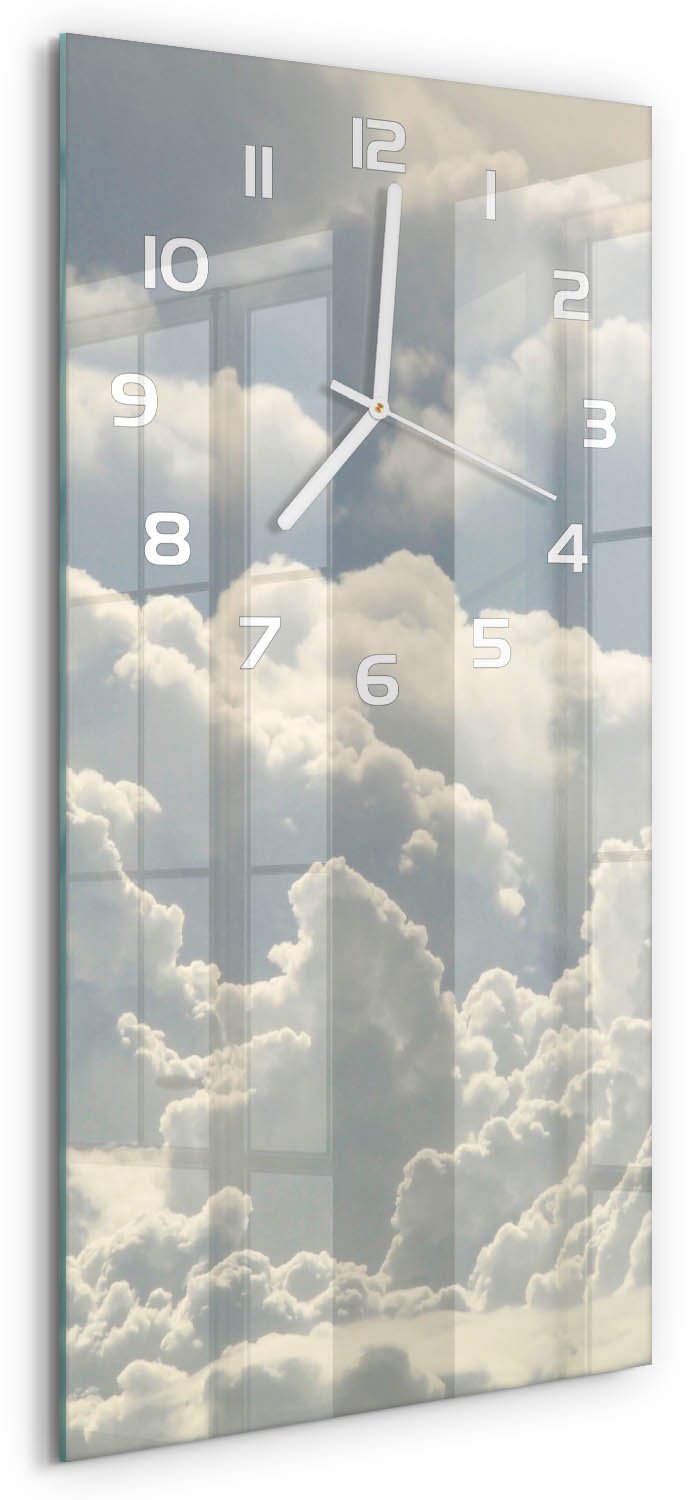 Tulup Wandklok - Wolken Gekleurde Glazen Klok - 30x60 cm - Wit Glazen Klok Met Print - Witte handen - Rechthoekige Klok - Moderne Wandklok Glas - Wandklok Glas Decoratie
