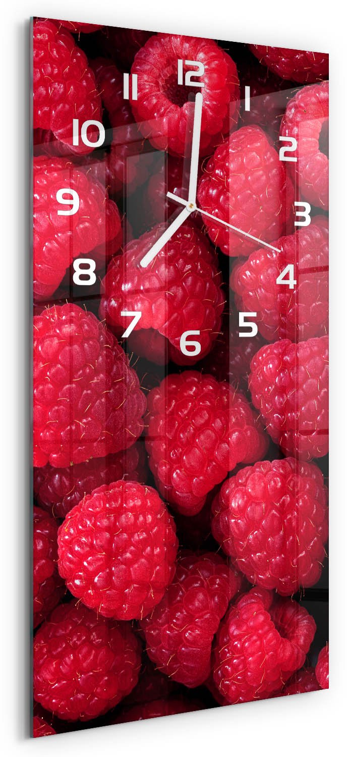Tulup Wandklok - Frambozen Glazen Wandklok Design - 30x60 cm - Rood Klok Glas Met Opdruk - Witte handen - Rechthoekige Klok - Wandklok Glas Met Motief - Decoratieve Glazen Klok