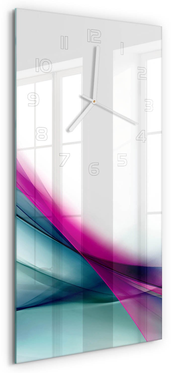 Tulup Wandklok - Golfabstractie Klok Glas Met Opdruk - 30x60 cm - Veelkleurig Moderne Wandklok Glas - Witte handen - Rechthoekige Klok - Decoratieve Glazen Klok - Glazen Wandklok Design