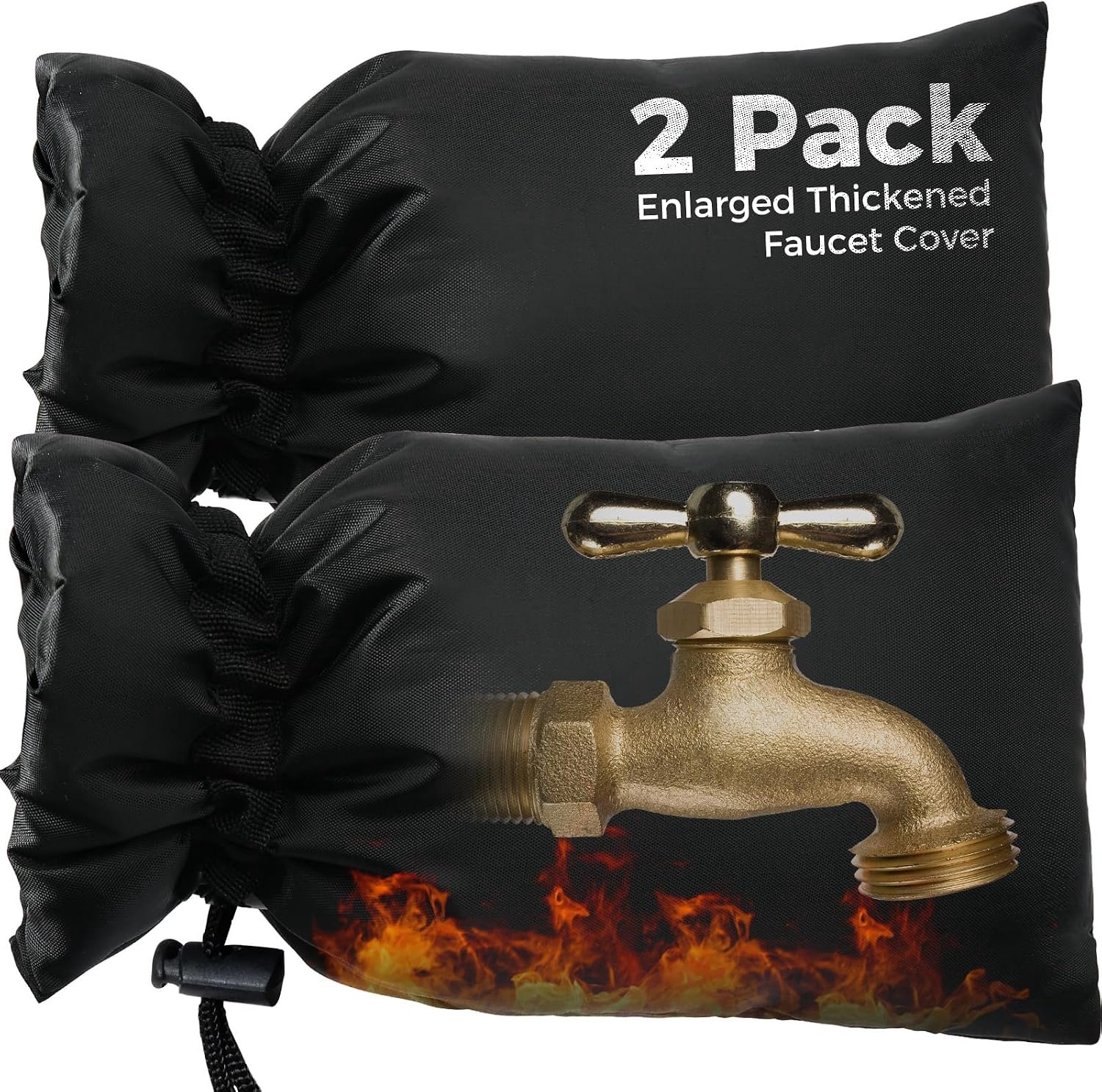 YAGXIG Vorst beschermhoes kraan - Buitenkraan - Vorstbeveiliging - Oxford doek - Vorstvrije hoes -Herbruikbaar- Waterdichte en vorstbestendige kraanhoezen - Isolatiehoezen voor waterleidingen - Vorstbestendige beschermhoezen - zwart-18*25CM