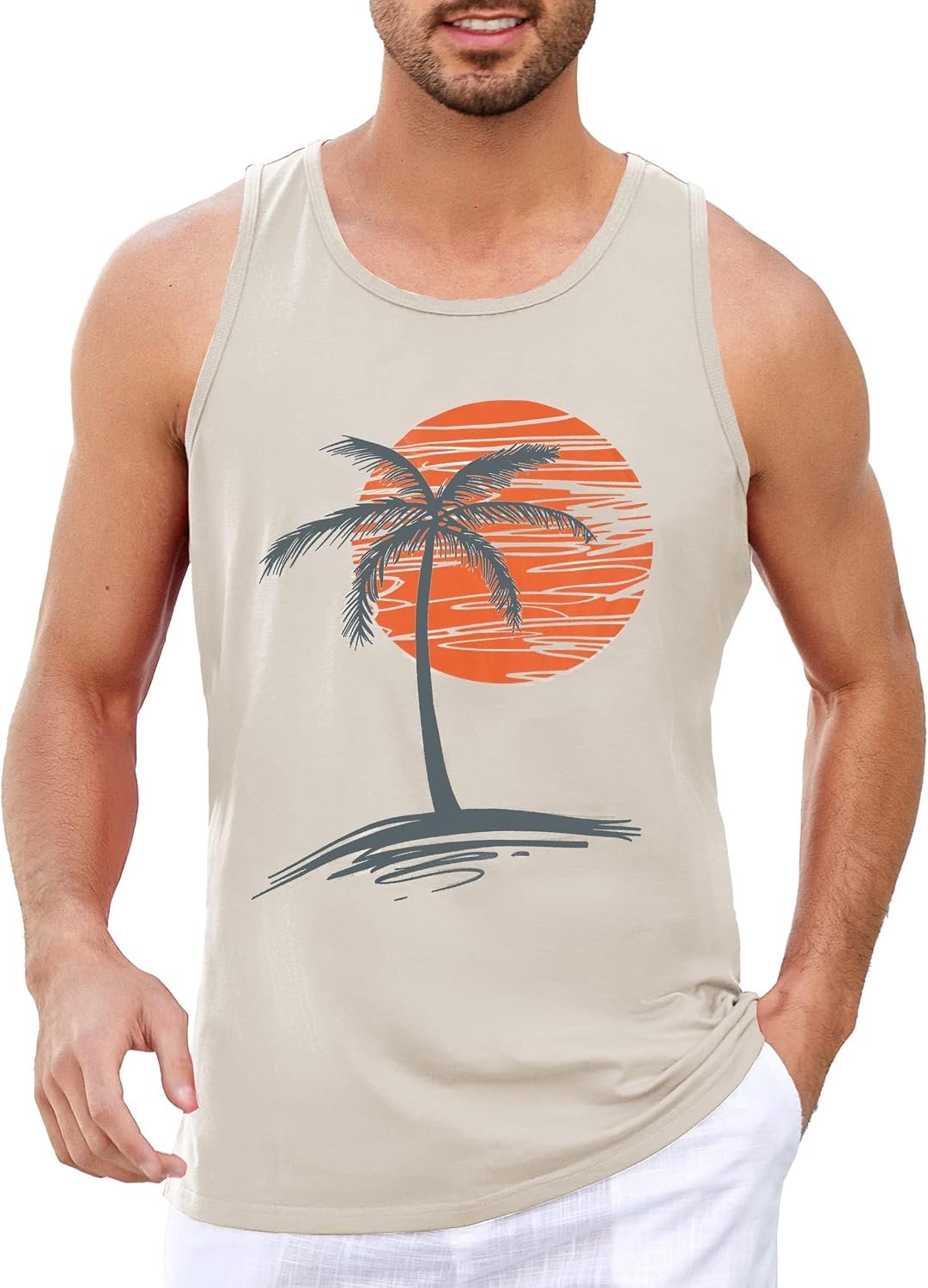 Bedrukte tanktop heren mouwloos sport spiershirt fitness gym training onderhemd katoen ademend bodybuilding shirt