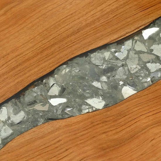 Set van 3 nesttafels van massief teakhout, bijzettafels met kunsthars en glas, ruimtebesparende salontafels voor de woonkamer — afbeelding 2