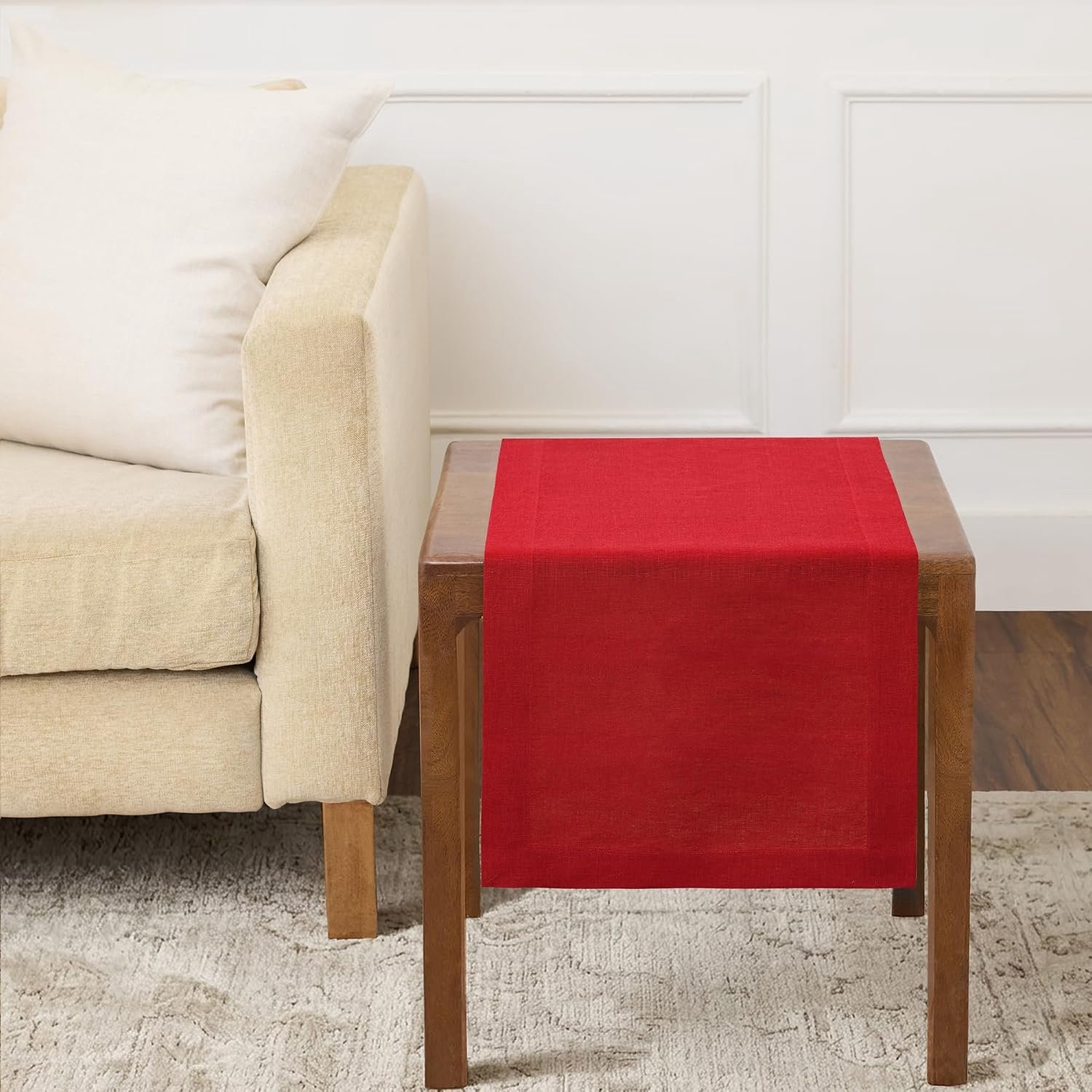 Home Linnen rode tafelloper 91 cm - 100% puur linnen kleine tafelloper 36 x 91 cm ideaal voor dressoir en salontafels - Fete - Kerstmis, vakantie